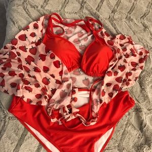 3 piece Strawberry Bikini with top from Shein